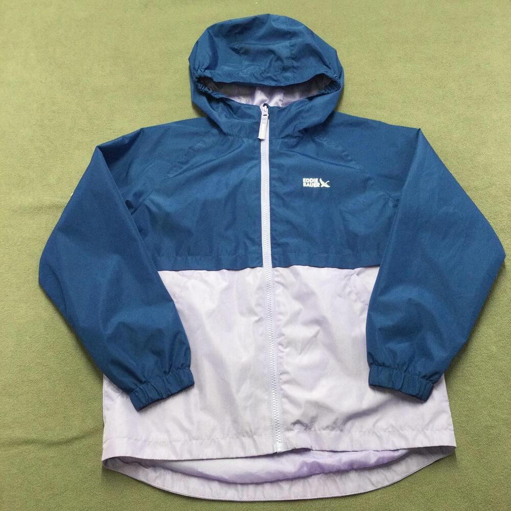 Eddie Bauer Jacket Youth Medium 10/12 Blue Purple Hooded Windbreaker Lightweight